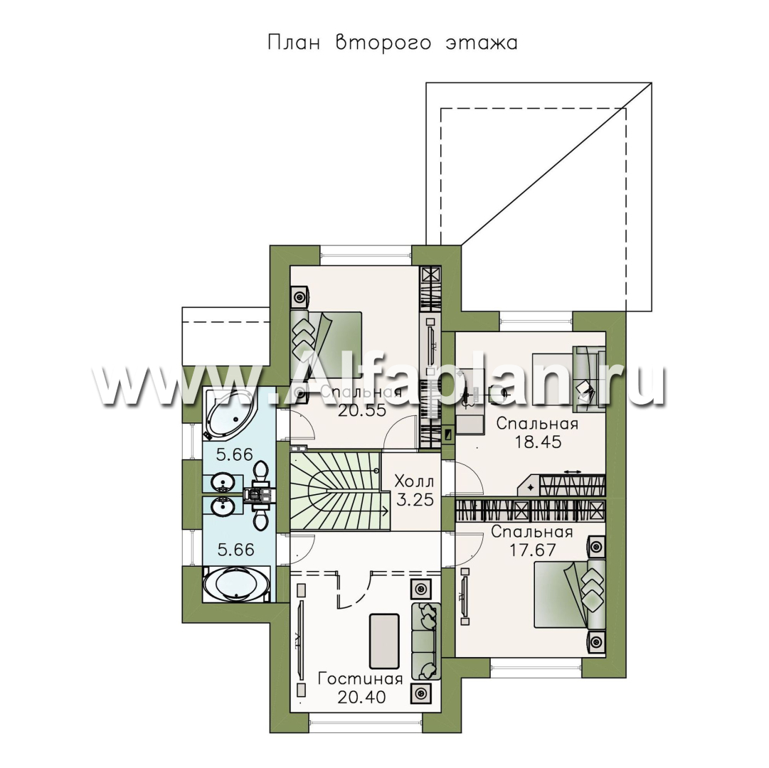 Проекты домов Альфаплан - «Вернисаж»- проект элегантного коттеджа с просторной верандой - изображение плана проекта №2