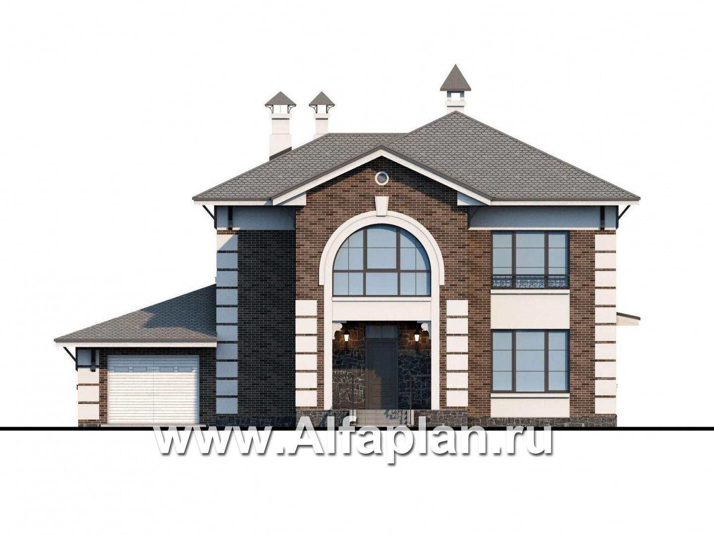 Проекты домов Альфаплан - «Вернисаж» - элегантный коттедж с гаражом и верандой - изображение фасада №1