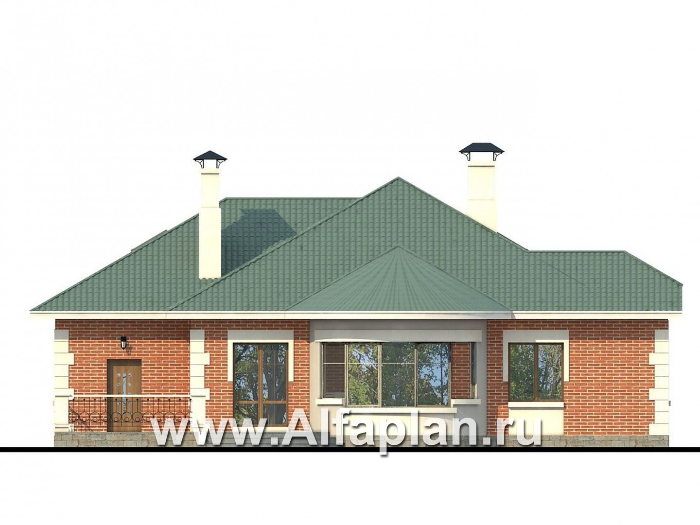 Проекты домов Альфаплан - «Линия судьбы» - одноэтажный дом из кирпича с бильярдной в мансарде - изображение фасада №4