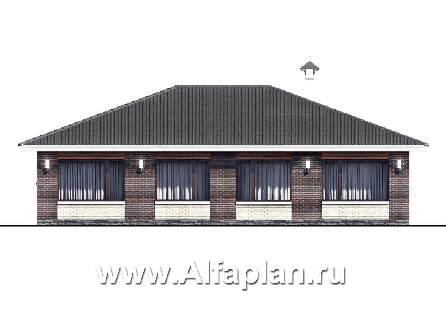 Проекты домов Альфаплан - «Леда» - одноэтажный дом с четырьмя комнатами и большой террасой - изображение фасада №4