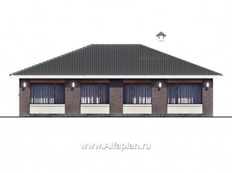 Проекты домов Альфаплан - «Леда» - одноэтажный дом с четырьмя комнатами и большой террасой - превью фасада №4