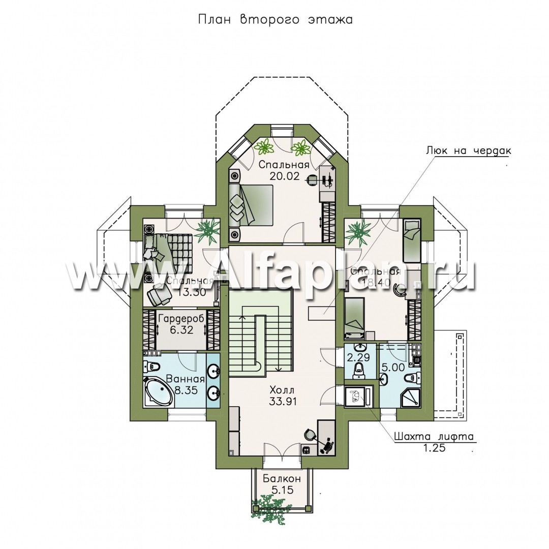 Проекты домов Альфаплан - «Головин плюс» - аристократический коттедж с бассейном в цоколе - план проекта №3