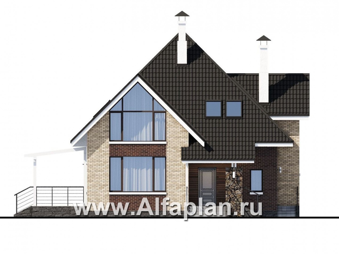 Проекты домов Альфаплан - «Персей» - современный мансардный дом - изображение фасада №1