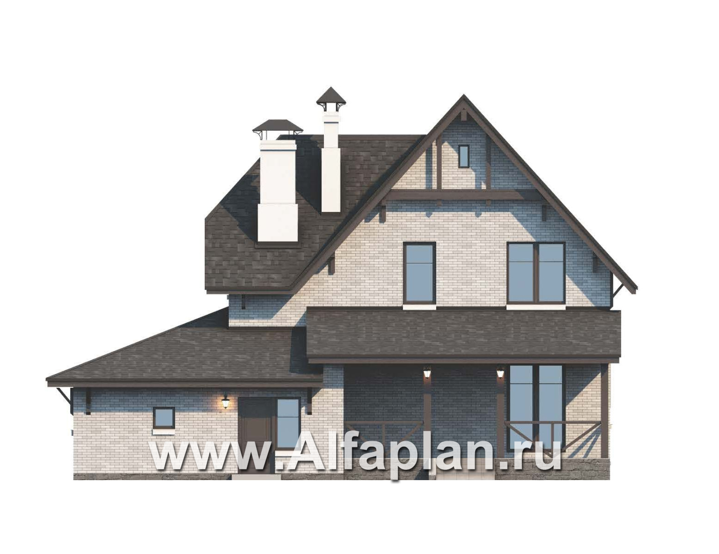 Проекты домов Альфаплан - Дом из газобетона «Шевалье» с гаражом и балконом над эркером - изображение фасада №4