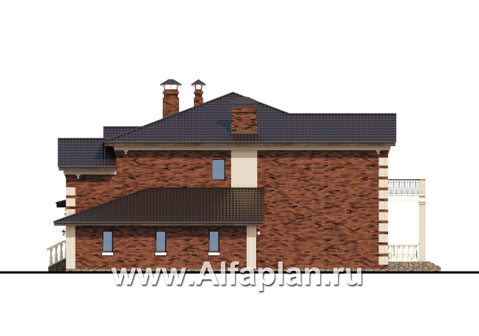Проекты домов Альфаплан - «Эсперанса» - проект дома из кирпича, с гаражом на 2 авто, с комфортной планировкой - изображение фасада №2
