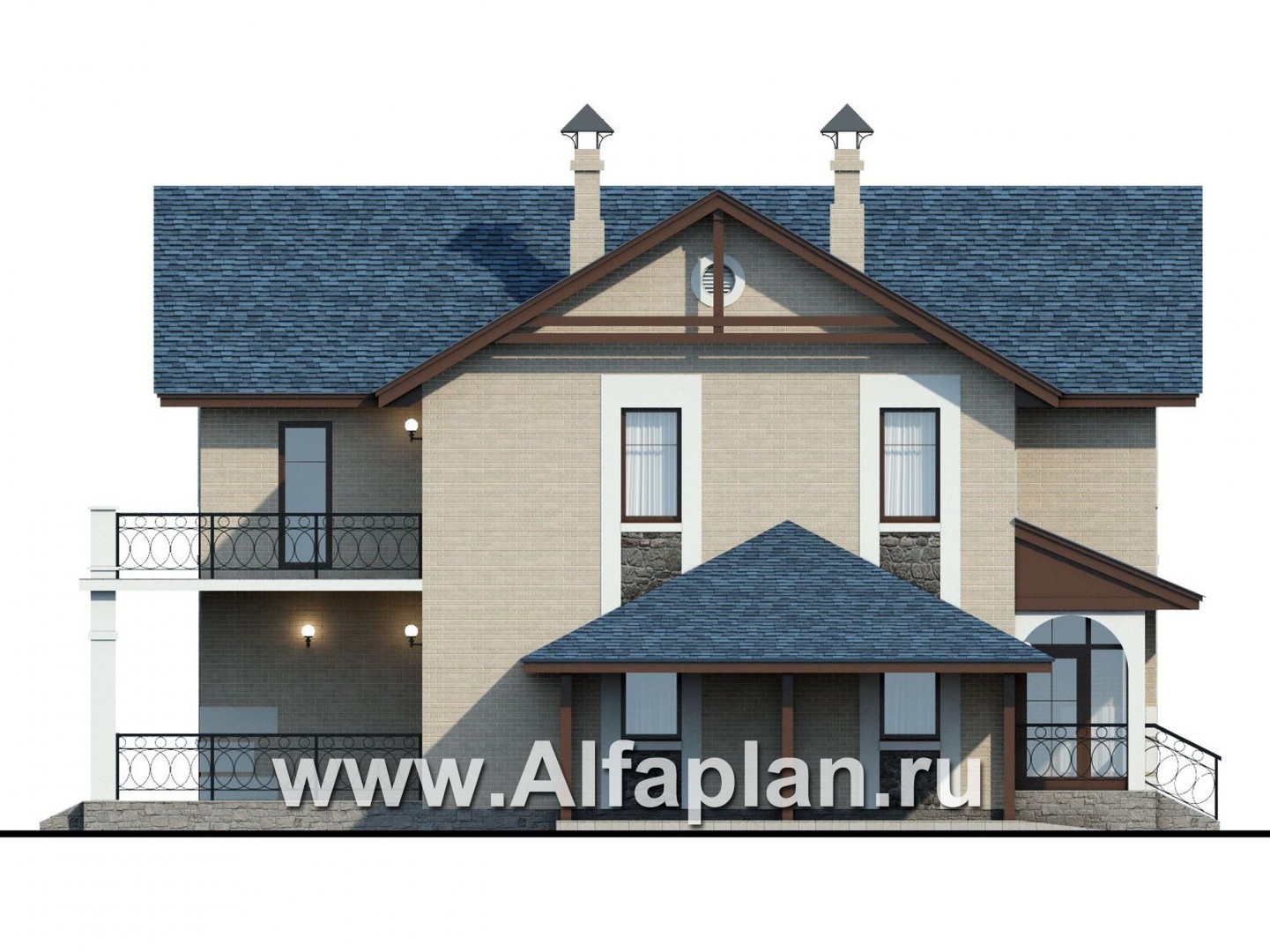 Проекты домов Альфаплан - «Монрепо» - компактный дом из блоков --навесом - изображение фасада №3