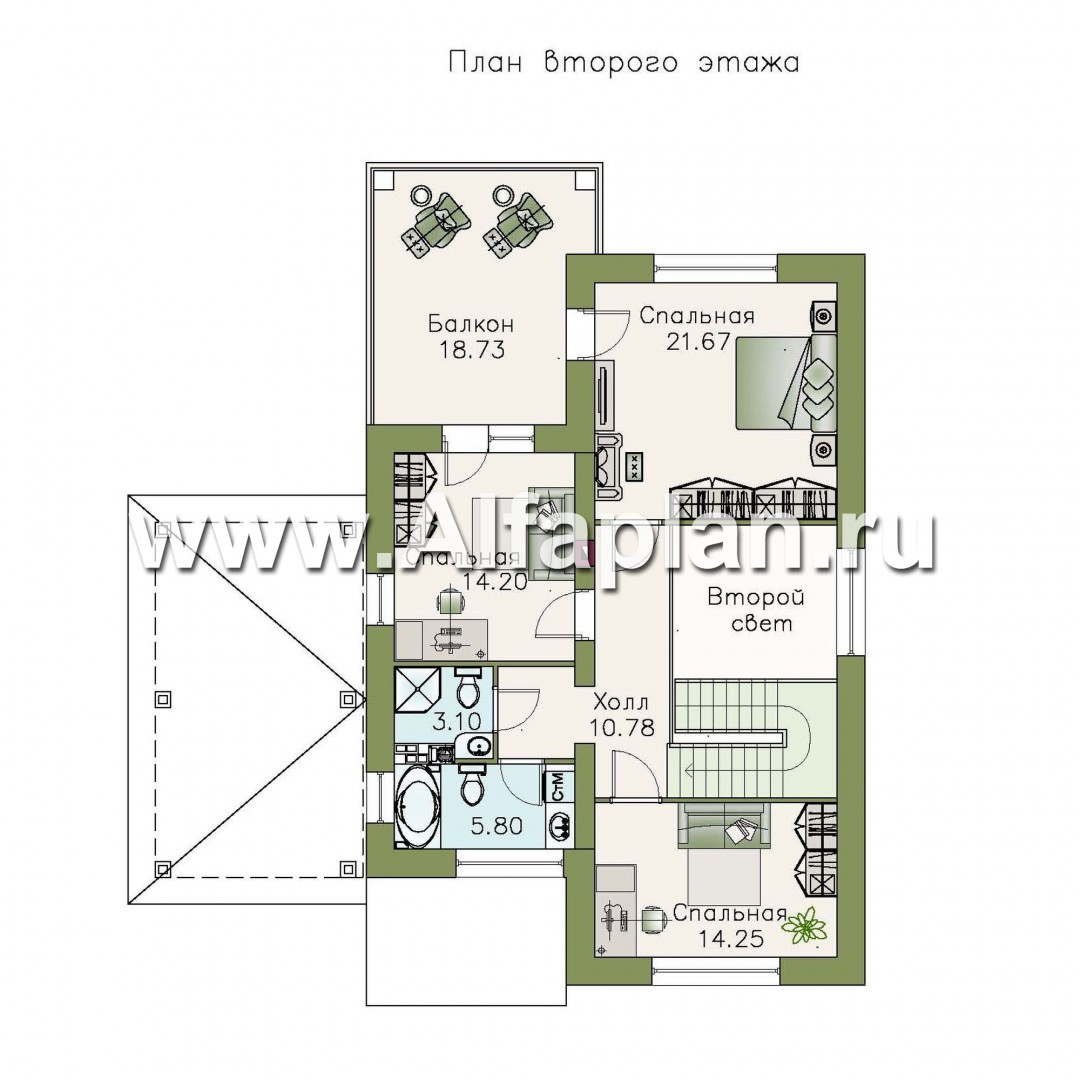 Проекты домов Альфаплан - «Монрепо» - компактный дом из блоков --навесом - изображение плана проекта №2