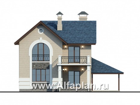 Проекты домов Альфаплан - «Монрепо» - компактный дом из блоков --навесом - превью фасада №4