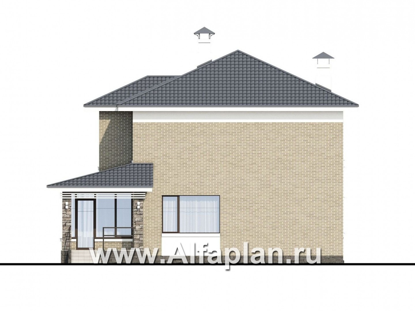 Проекты домов Альфаплан - «Летний вечер» - современный двухэтажный коттедж с верандой - изображение фасада №2