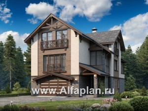 Проекты домов Альфаплан - Компактный дом с большим гаражом, верандой и зимним садом - превью основного изображения