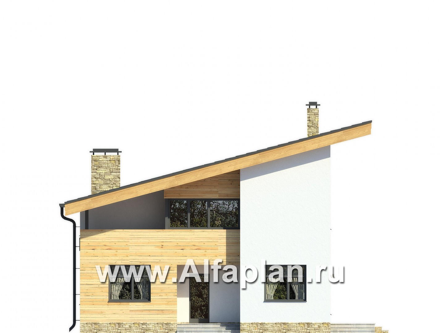 Проекты домов Альфаплан - Современный коттедж с односкатной кровлей - изображение фасада №3