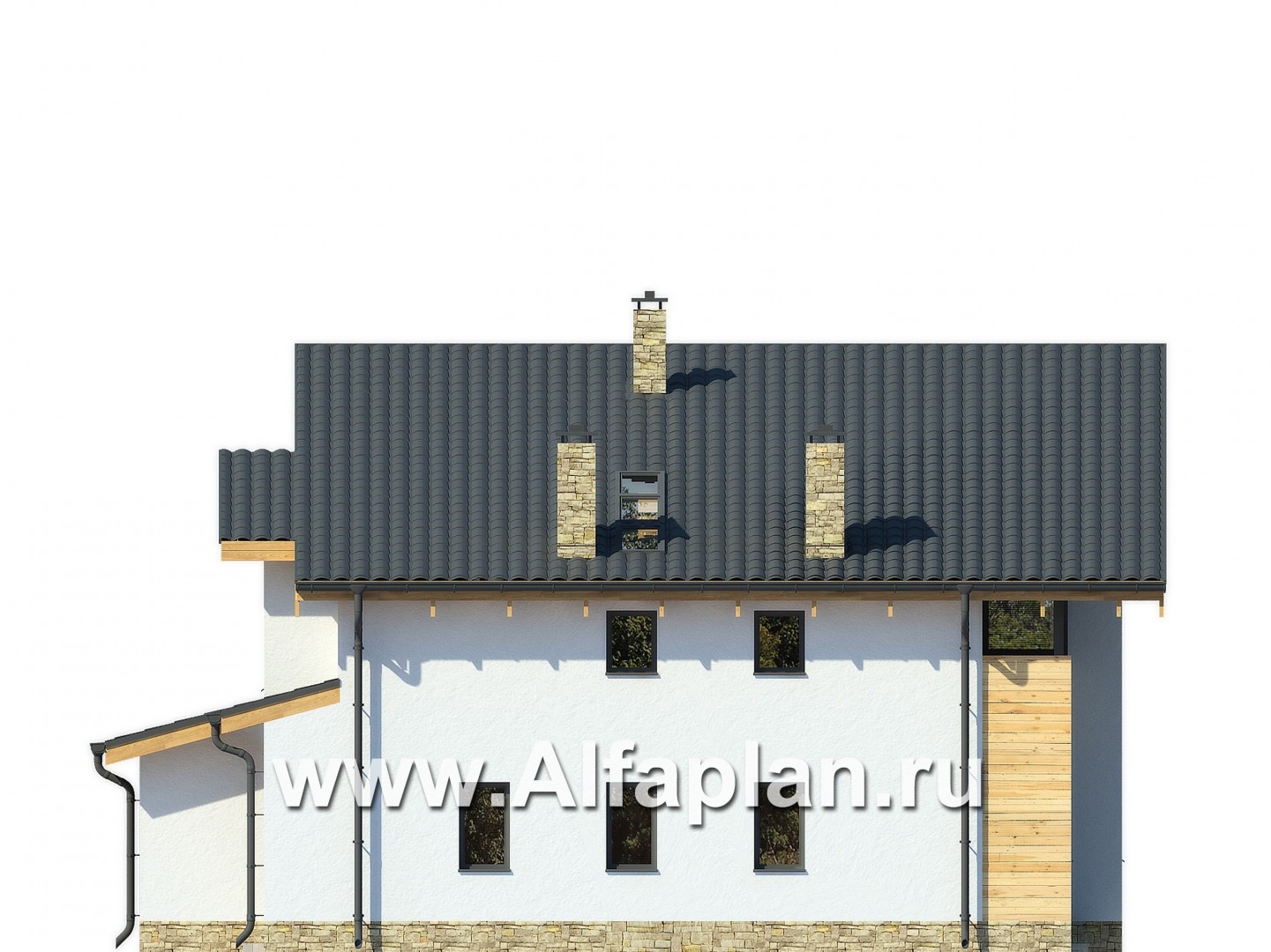 Проекты домов Альфаплан - Современный коттедж с односкатной кровлей - изображение фасада №4