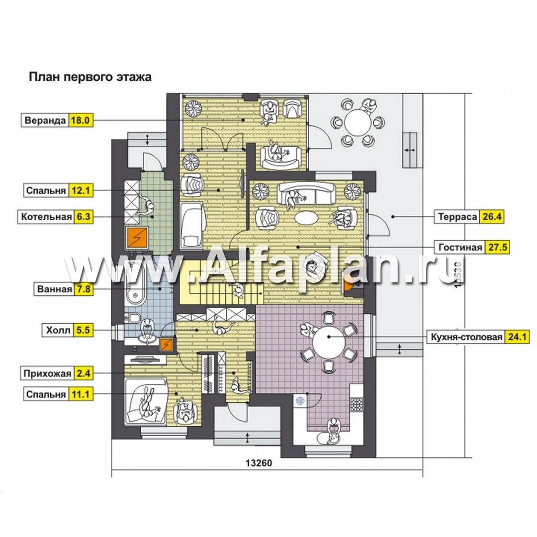 Проекты домов Альфаплан - Современный коттедж с односкатной кровлей - план проекта №1