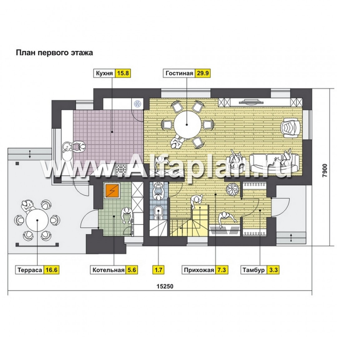 Проекты домов Альфаплан - Современный компактный двухэтажный дом - изображение плана проекта №1