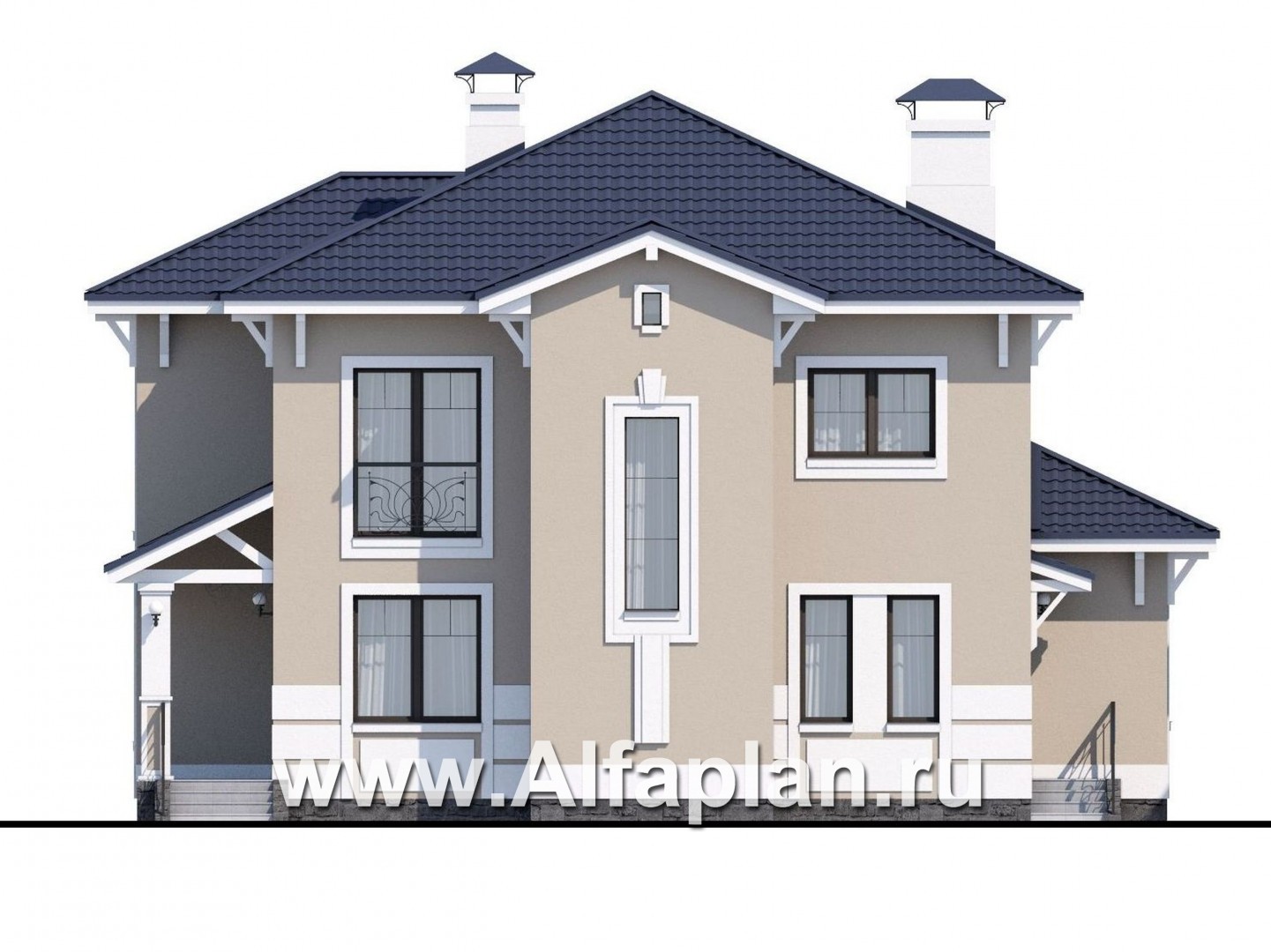 Проекты домов Альфаплан - «Эликсир» - изящный коттедж с входом с юга - изображение фасада №1