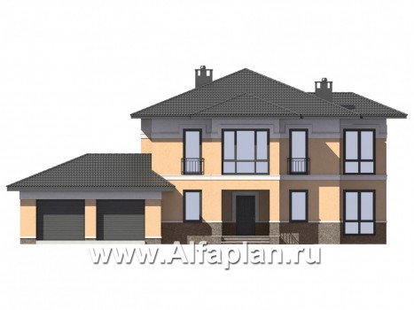 Проекты домов Альфаплан - Двухэтажный коттедж с большим гаражом - превью фасада №1