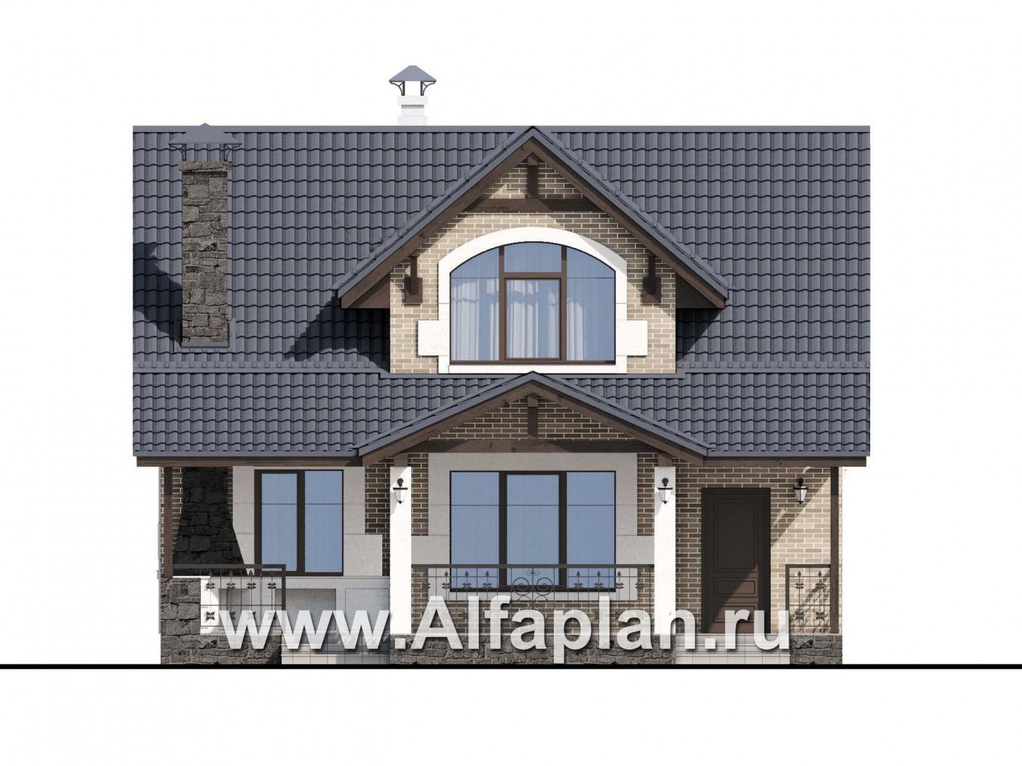 Проекты домов Альфаплан - "Отдых" - проект дома для дачи - и большой террасой - изображение фасада №1