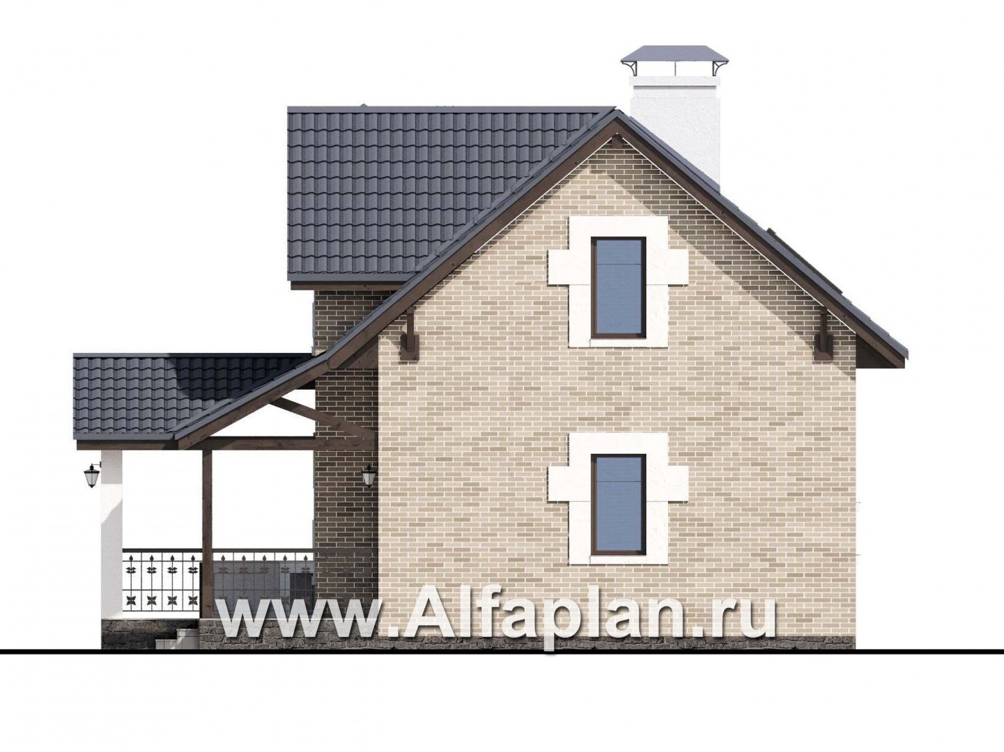 Проекты домов Альфаплан - "Отдых" - проект дома для дачи - и большой террасой - изображение фасада №2