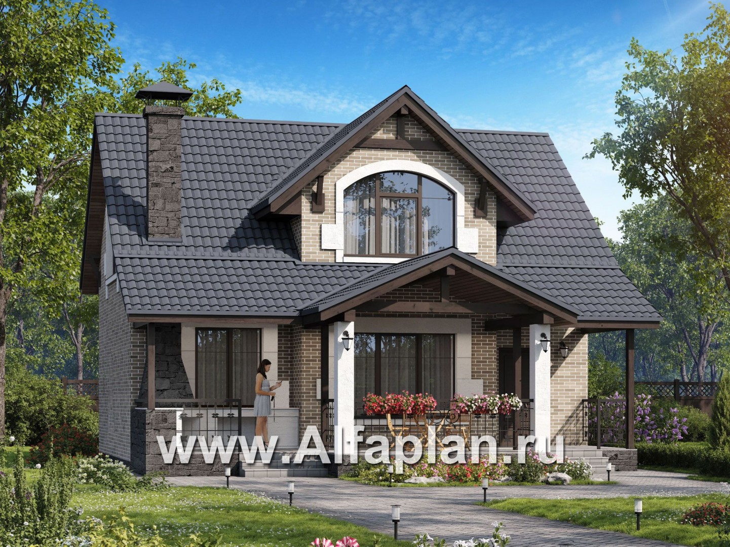 Проекты домов Альфаплан - "Отдых" - проект дома для дачи - и большой террасой - основное изображение