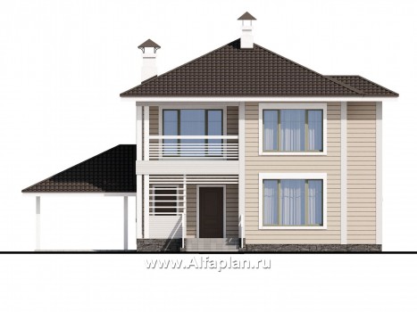 Проекты домов Альфаплан - «АльфаВУД» - деревяный дом из клееного бруса - превью фасада №1