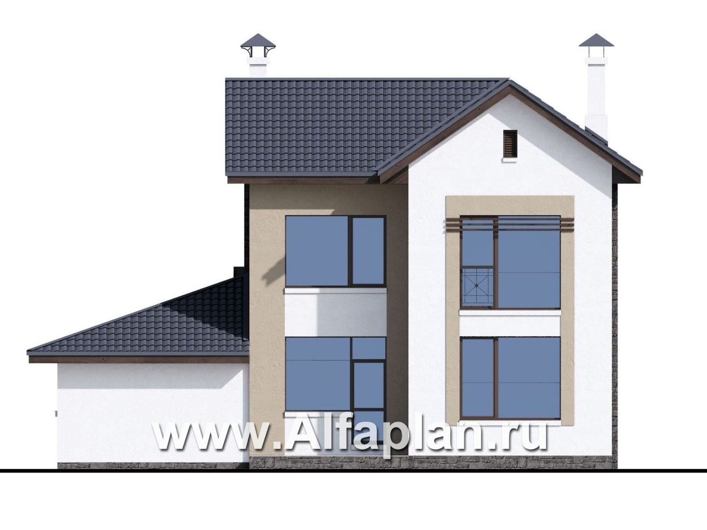 Проекты домов Альфаплан - «Каюткомпания» - проект двухэтажного дома для небольшой семьи, с гаражом - изображение фасада №4