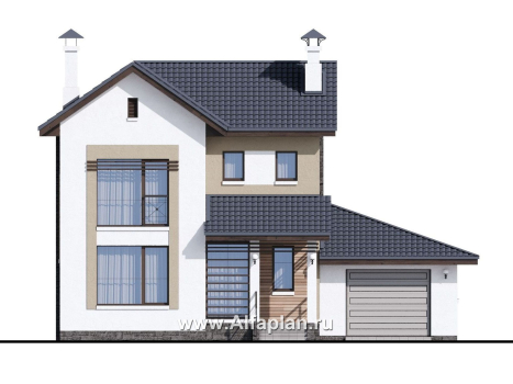 Проекты домов Альфаплан - «Каюткомпания» - проект двухэтажного дома для небольшой семьи, с гаражом - превью фасада №1