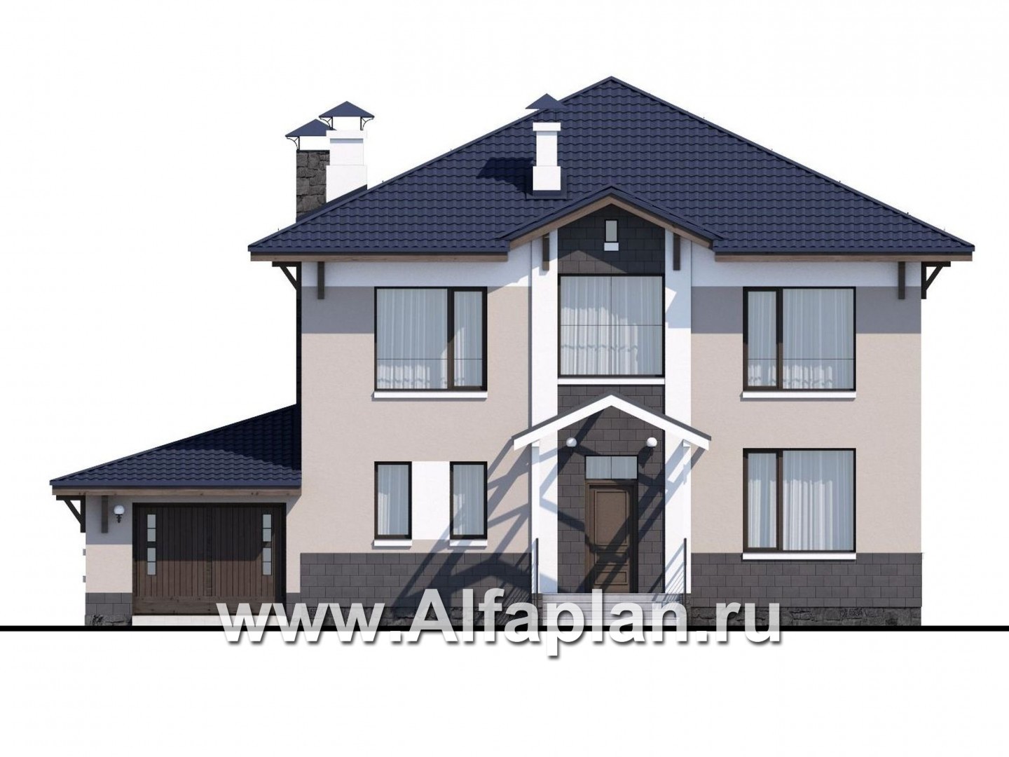 Проекты домов Альфаплан - «Четыре сезона» - современный дом с гаражом и эффектной гостиной - изображение фасада №1
