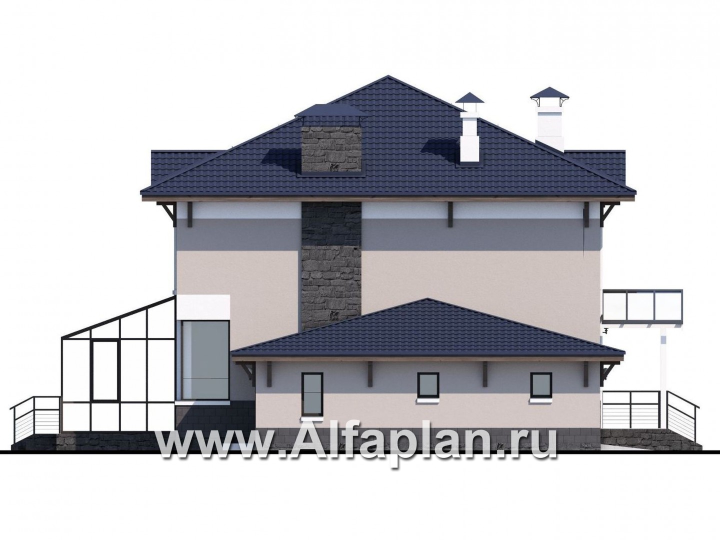 Проекты домов Альфаплан - «Четыре сезона» - современный дом с гаражом и эффектной гостиной - изображение фасада №3
