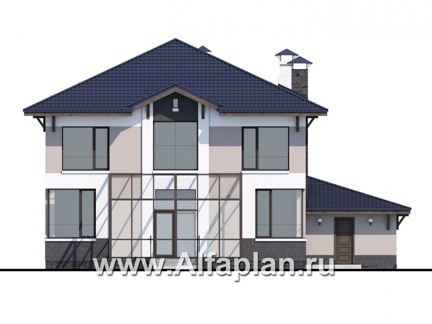 Проекты домов Альфаплан - «Четыре сезона» - современный дом с гаражом и эффектной гостиной - изображение фасада №4