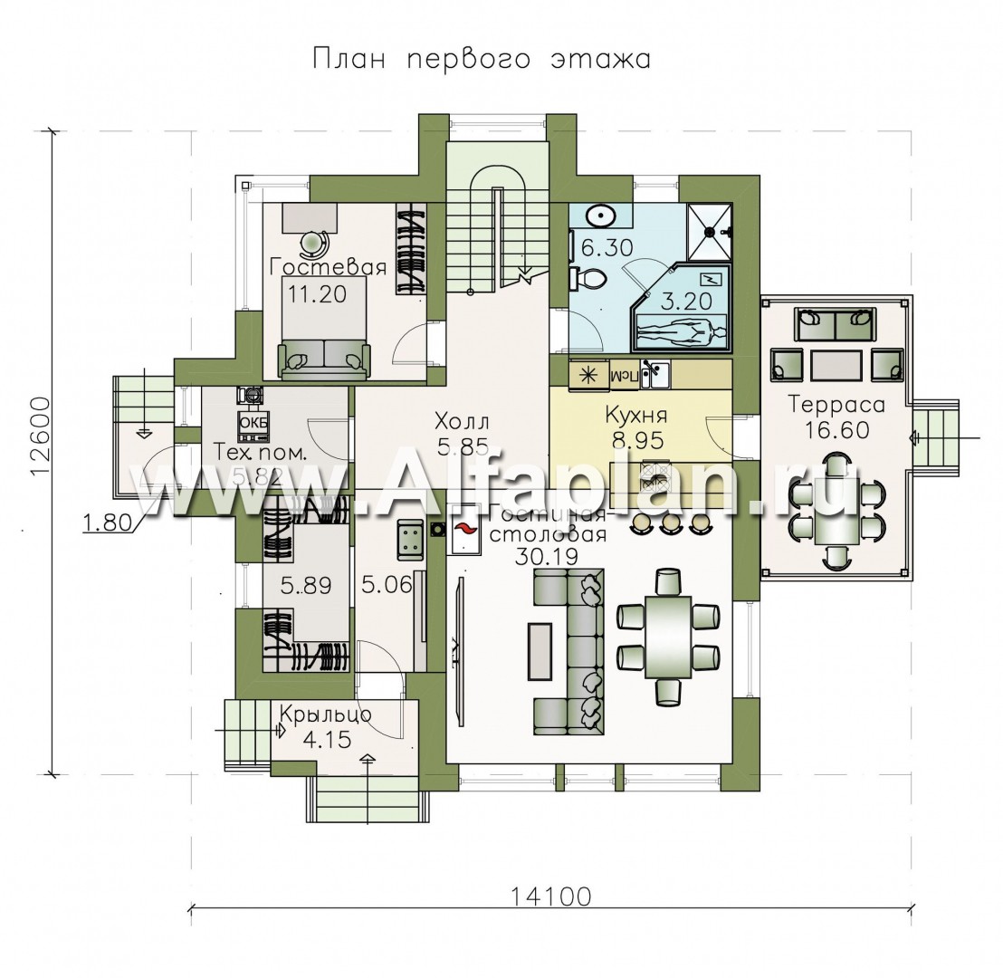 Проекты домов Альфаплан - «Плеяды» — современный мансардный дом - план проекта №1