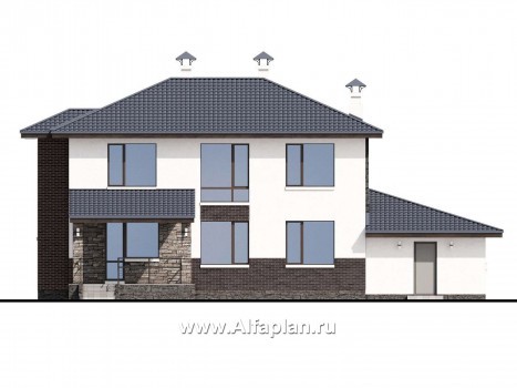 Проекты домов Альфаплан - «Страйк» - современный дом с открытой планировкой и гаражом - превью фасада №4