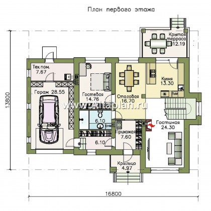 Проекты домов Альфаплан - «Страйк» - современный дом с открытой планировкой и гаражом - превью плана проекта №1