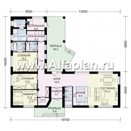 Проекты домов Альфаплан - Одноэтажный дом для углового участка - превью плана проекта №1