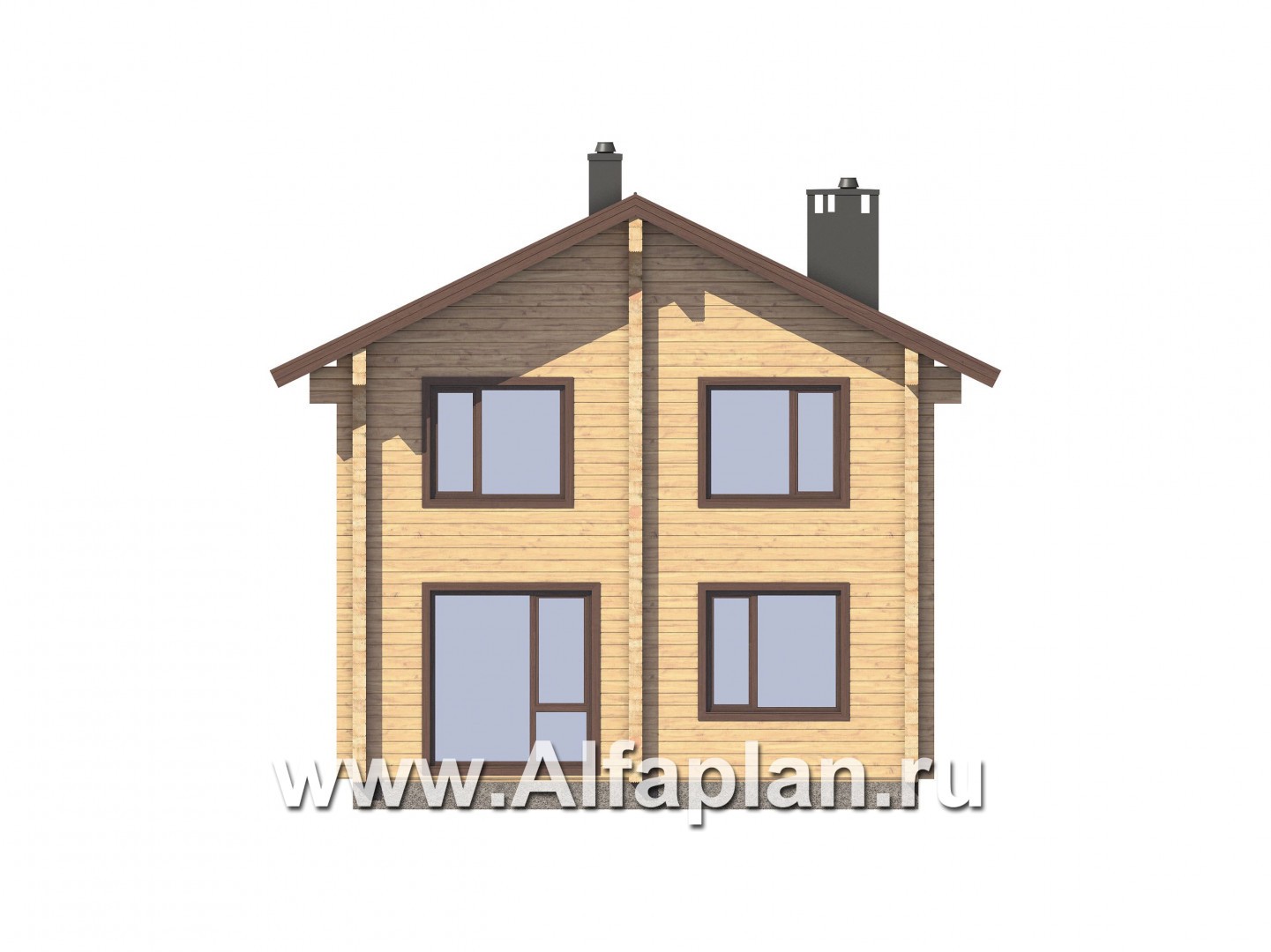 Проекты домов Альфаплан - Двухэтажный коттедж из бруса с террасой и балконом - изображение фасада №3