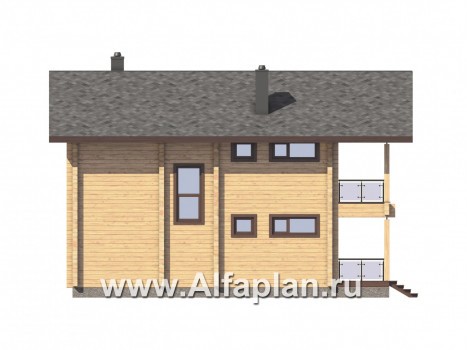 Проекты домов Альфаплан - Двухэтажный коттедж из бруса с террасой и балконом - превью фасада №2