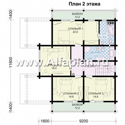 Проекты домов Альфаплан - Деревянный дом с гостевым блоком - превью плана проекта №2