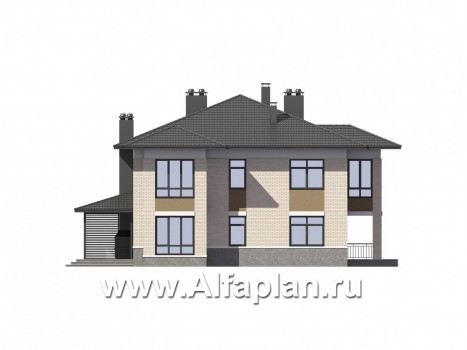 Проекты домов Альфаплан - Дом на две семьи с большими террасами-барбекю - превью фасада №2