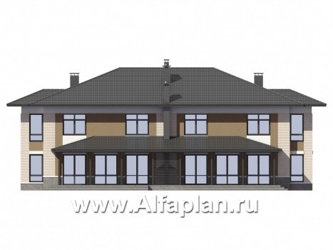Проекты домов Альфаплан - Дом на две семьи с большими террасами-барбекю - превью фасада №3
