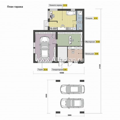 Проекты домов Альфаплан - Хоз. блок с гаражом и навесом на 2 машины - превью плана проекта №1