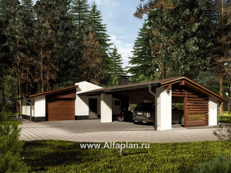 Проекты домов Альфаплан - Хоз. блок с гаражом и навесом на 2 машины - превью дополнительного изображения №1