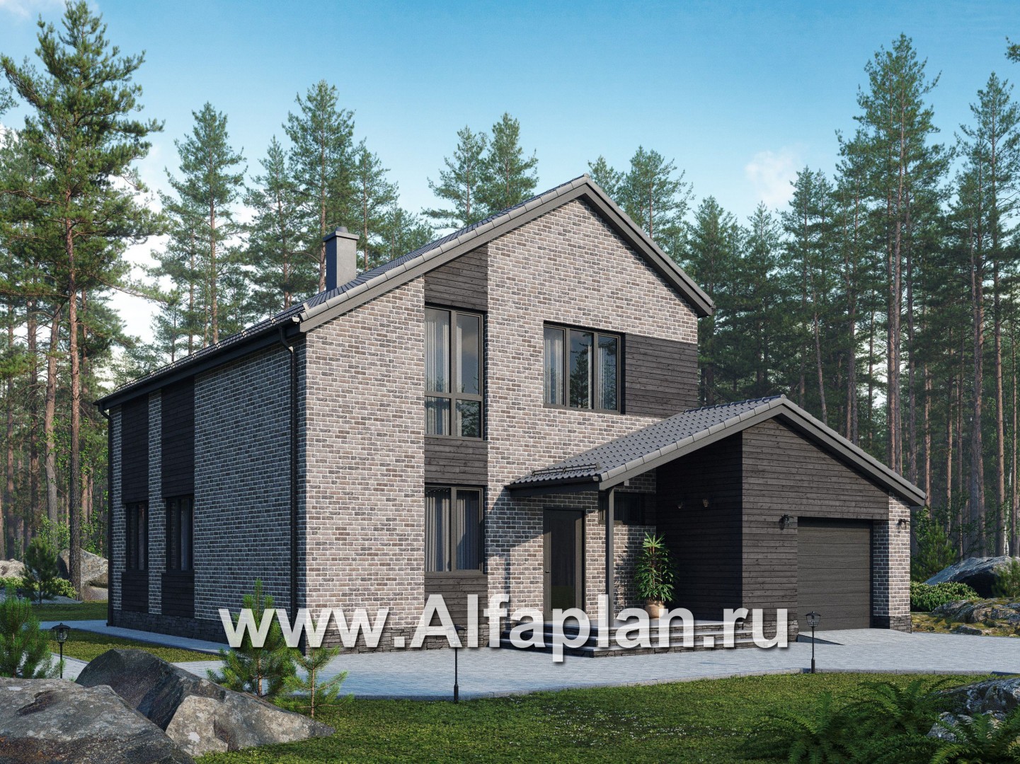 Проекты домов Альфаплан - Двухэтажный загородный дом с гаражом - основное изображение