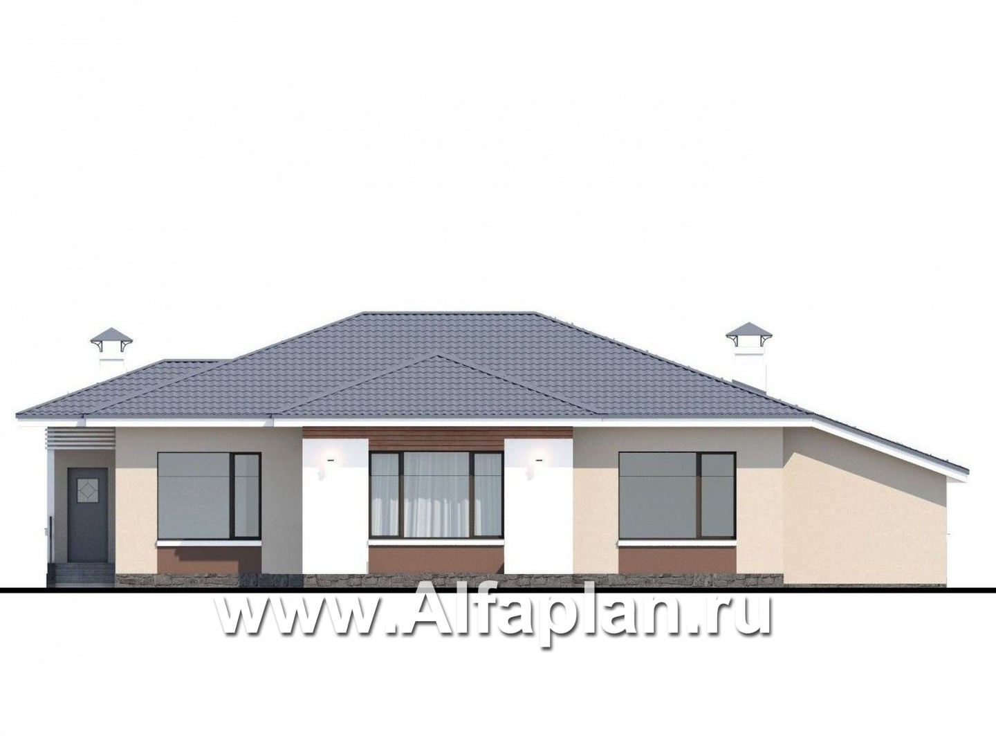 Проекты домов Альфаплан - «Калипсо» - одноэтажный двухквартирный дом (возможен для людей с ограниченными возможностями) - изображение фасада №4
