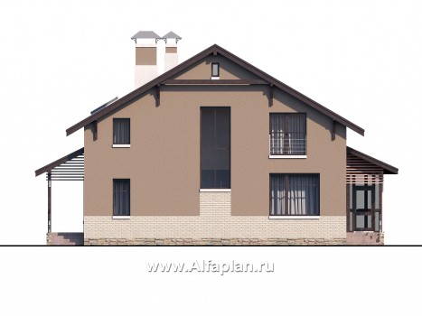 Проекты домов Альфаплан - «Регата» - загородный дом с мансардой под двускатной крышей - превью фасада №4