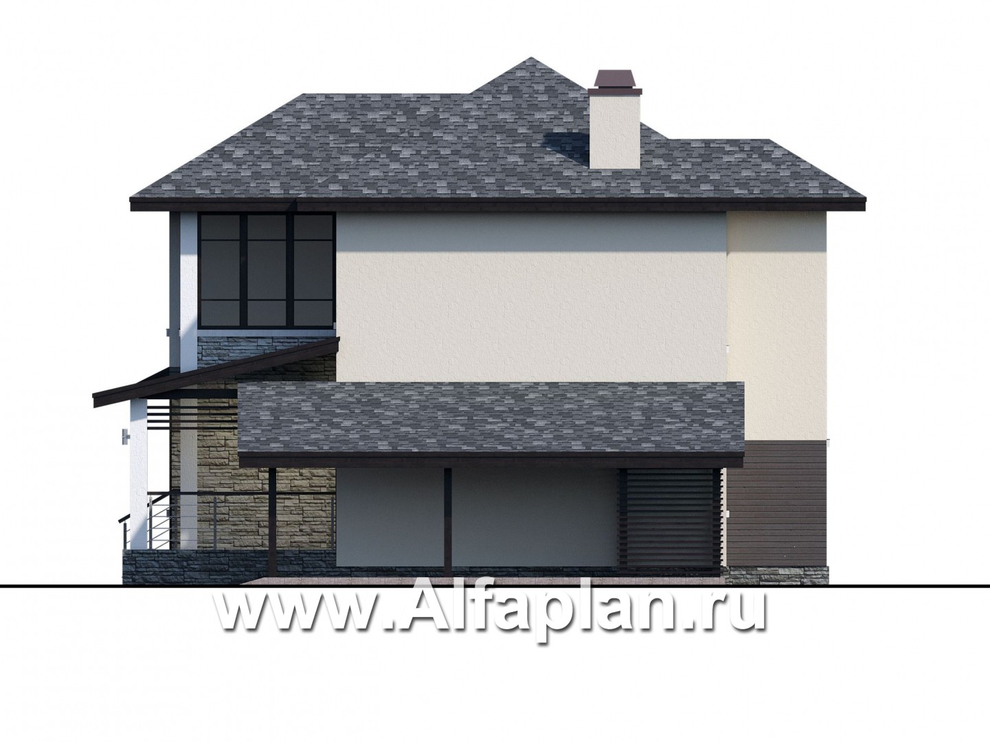 Проекты домов Альфаплан - "Одер" - проект двухэтажного дома из газобетона,с террасой и с навесом на 1 авто, в современном стиле - изображение фасада №2