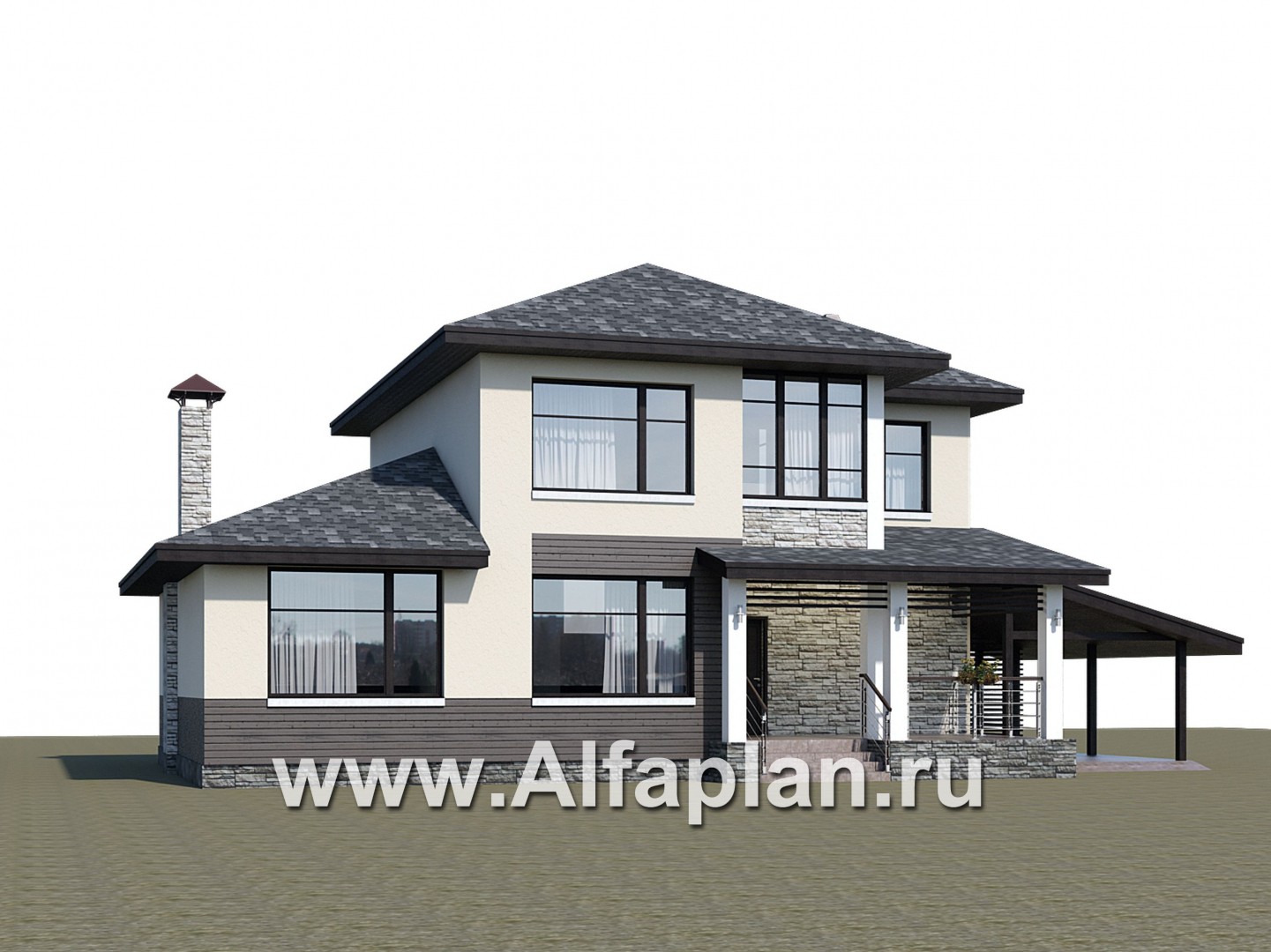 Проекты домов Альфаплан - "Одер" - проект двухэтажного дома из газобетона,с террасой и с навесом на 1 авто, в современном стиле - дополнительное изображение №1