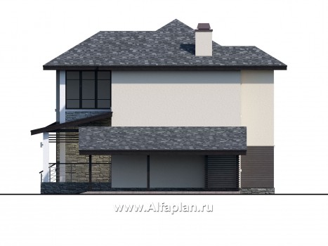 Проекты домов Альфаплан - "Одер" - проект двухэтажного дома из газобетона,с террасой и с навесом на 1 авто, в современном стиле - превью фасада №2