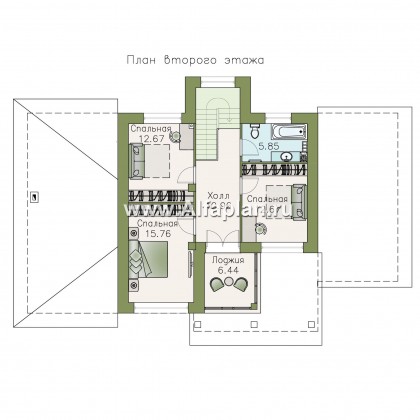 Проекты домов Альфаплан - "Одер" - проект двухэтажного дома из газобетона,с террасой и с навесом на 1 авто, в современном стиле - превью плана проекта №3