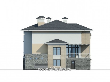 Проекты домов Альфаплан - «Три семерки» — трехэтажный загородный особняк с бассейном ДУО - превью фасада №3