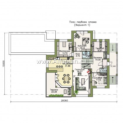 Проекты домов Альфаплан - «Три семерки» — трехэтажный загородный особняк с бассейном ДУО - превью плана проекта №2