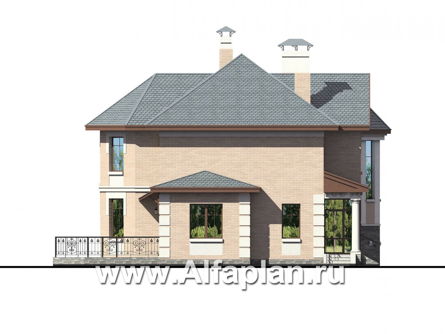 Проекты домов Альфаплан - «Монплезир» - проект двухэтажного  изысканного коттеджа - изображение фасада №3